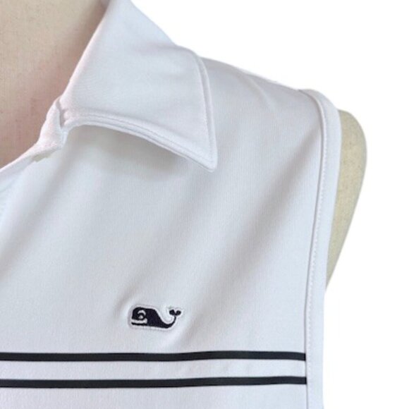 Vineyard Vines Performance Pleated Sport Dress White Blue Stripes Sleeveless M - Picture 2 of 13
